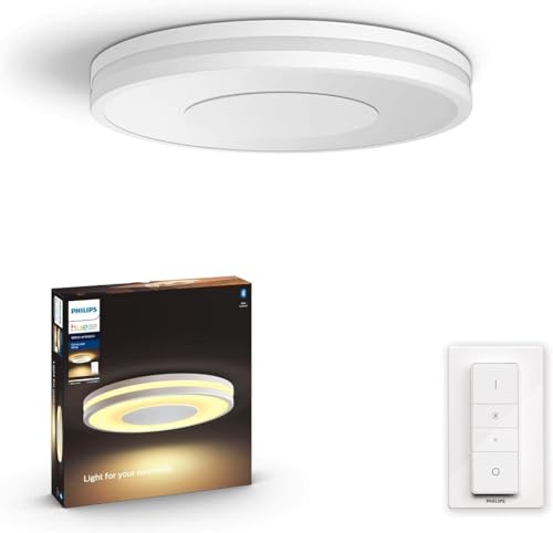 Philips Hue White Ambiance Being Deckenleuchte (2.500 lm) inkl. Dimmschalter, dimmbare Deckenlampe für das Hue Lichtsystem mit allen Weißtönen, smarte Lichtsteuerung über Sprache und App, weiß von Philips Hue