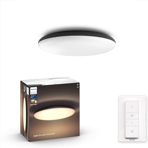 Philips Hue White Amb. LED-Deckenleuchte Cher inkl. Dimmschalter, schwarz, dimmbar, alle Weißschattierungen, steuerbar via App, kompatibel mit Amazon Alexa (Echo, Echo Dot), 1 Stück (1er Pack) von Philips Hue