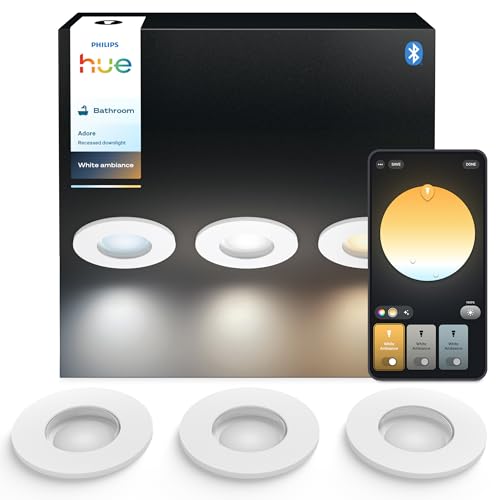 Philips Hue White Ambiance Adore 3er Deckenspots rund, weiß 3x250lm inkl. Dimmschalter, Bad-Beleuchtung, dimmbar, steuerbar via App, kompatibel mit Amazon Alexa (Echo, Echo Dot), neue Generation von Philips Hue
