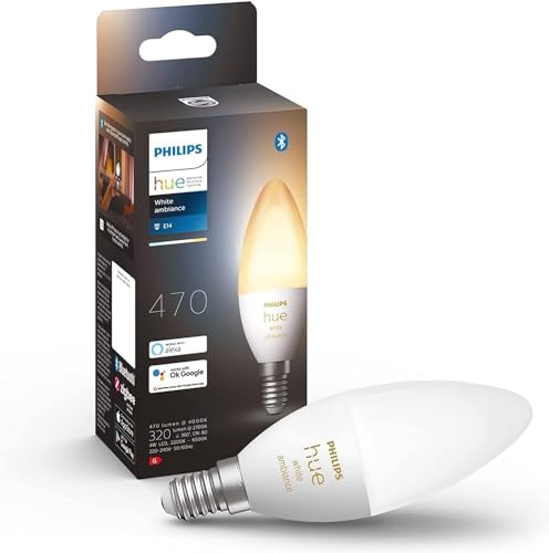 Philips Hue White Ambiance E14 Lampe Einzelpack 320lm, dimmbar, alle Weißschattierungen, steuerbar via App, kompatibel mit Amazon Alexa (Echo, Echo Dot) von Philips Hue