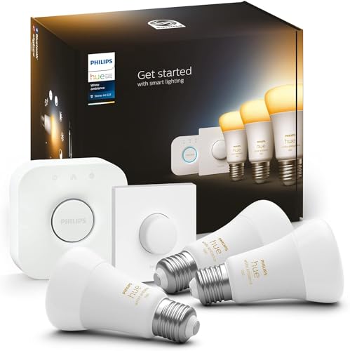 Philips Hue White Ambiance E27 3er Starter Set inkl. Smart Button 3x1100, dimmbar, alle Weißschattierungen, steuerbar via App, kompatibel mit Amazon Alexa (Echo, Echo Dot) von Philips Hue