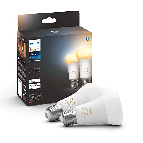 Philips Hue White Ambiance E27 Lampe, 2er Pack (800lm) dimmbar, LED Lampe mit warmweißen- bis kühlweißem Licht, steuerbar via App, kompatibel mit Amazon Alexa (Echo, Echo Dot), 2er Pack von Philips Hue