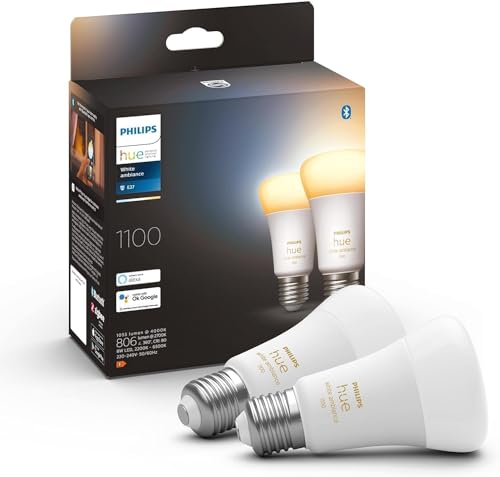 Philips Hue White Ambiance E27 LED Leuchten 2-er Pack, 2x1100, dimmbare LED Lampen für das Hue Lichtsystem mit 16 Mio. Farben, smarte Lichtsteuerung über Sprache und App von Philips Hue