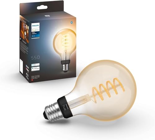 Philips Hue White Ambiance E27 Filament Globe Lampe (550 lm), dimmbare LED Lampe für das Hue Lichtsystem mit allen Weißtönen, smarte Lichtsteuerung über Sprache und App von Philips Hue