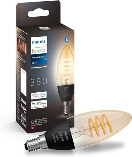 Philips Hue White Ambiance Filament, E14 LED Lampe, dimmbar, 350lm, alle Weißschattierungen, steuerbar via App, kompatibel mit Amazon Alexa (Echo, Echo Dot) von Philips Hue