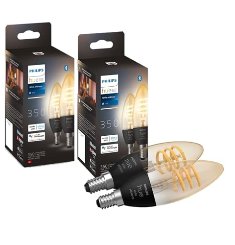 Philips Hue White Ambiance Filament, smarte E14 LED Lampe, dimmbar, 350lm, alle Weißschattierungen, steuerbar via App, Klar(4 pack) von Philips Hue