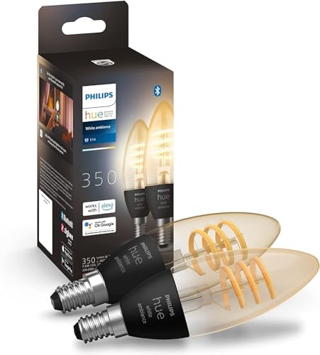 Philips Hue White Ambiance Filament, smarte E14 LED Lampe, dimmbar, 350lm, alle Weißschattierungen, steuerbar via App, kompatibel mit Amazon Alexa (Echo, Echo Dot), Klar von Philips Hue