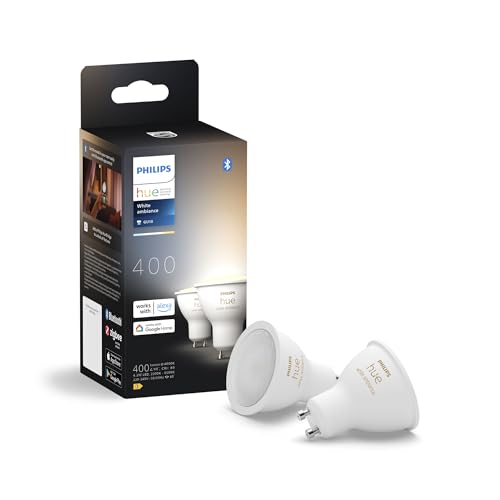 Philips Hue White GU10 LED Spot 2er Pack (400lm), dimmbare LED Lampen für das Hue Lichtsystem mit warmweißem Licht, smarte Lichtsteuerung über Sprache und App von Philips Hue