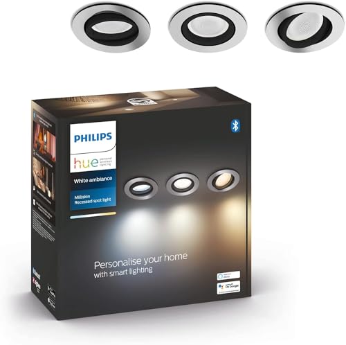 Philips Hue White Ambiance Milliskin Einbauspots 3-er Pack (1.050 lm), dimmbare Deckenlampen für das Hue Lichtsystem mit allen Weißtönen, smarte Lichtsteuerung über Sprache und App, weiß von Philips Hue