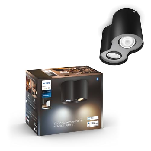 Philips Hue White Ambiance Pillar 2er Spot, inkl. GU10 LED-Lampe, steuerbar via App, kompatibel mit Amazon Alexa (Echo, Echo Dot), schwarz, neue Generation von Philips Hue