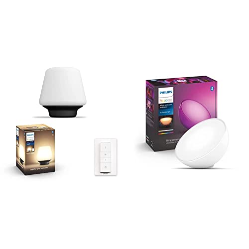 Philips Hue White Ambiance Wellness Tischleuchte schwarz 570lm inkl. Dimmschalter & White & Color Ambiance Go Tischleuchte weiß 370lm, dimmbar, 16 Mio. Farben, steuerbar via App von Philips Hue