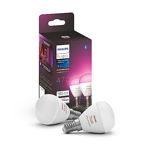 Philips Hue White & Color Ambiance E14 LED Lampen 2-er Pack (470 lm), dimmbare LED Leuchtmittel für das Hue Lichtsystem mit 16 Mio. Farben, smarte Lichtsteuerung über Sprache und App von Philips Hue