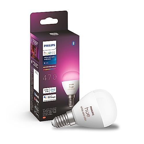 Philips Hue White & Color Ambiance E14 LED Lampe (470 lm), dimmbares LED Leuchtmittel für das Hue Lichtsystem mit 16 Mio. Farben, smarte Lichtsteuerung über Sprache und App von Philips Hue