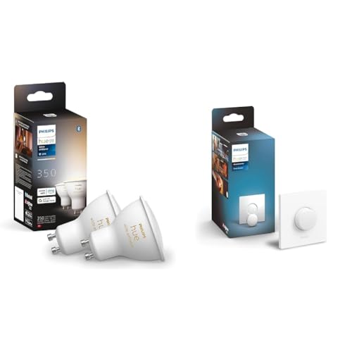 Philips Hue White Ambience GU10 LED Lampe Doppelpack, alle Weißschattierungen, steuerbar via App, kompatibel mit Amazon Alexa (Echo, Echo Dot) + Smart Button, komfortables Dimmen ohne Installation von Philips Hue