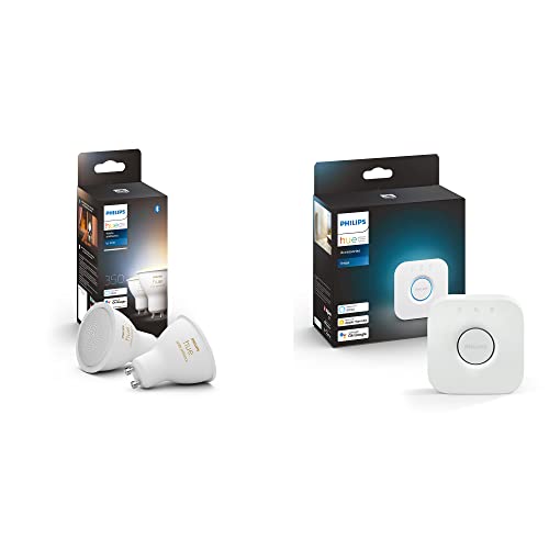 Philips Hue White Ambience GU10 LED Lampe Doppelpack, dimmbar, alle Weißschattierungen, kompatibel mit Amazon Alexa (Echo, Echo Dot) + Bridge, zentrales, intelligentes Steuerelement des Hue Systems von Philips Hue