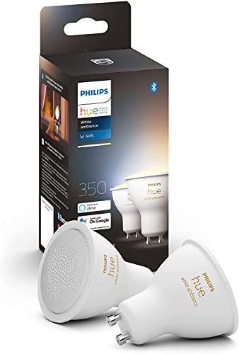 Philips Hue White Ambiance GU10 LED Spots 2-er Pack (350 lm), dimmbare LED Lampen für das Hue Lichtsystem mit allen Weißtönen, smarte Lichtsteuerung über Sprache und App von Philips Hue