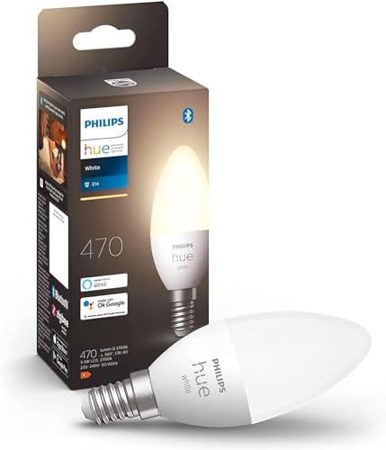 Philips Hue White E14 Kerze Einzelpack 470lm, dimmbar, warmweißes Licht, steuerbar via App, kompatibel mit Amazon Alexa (Echo, Echo Dot), 1er Pack von Philips Hue