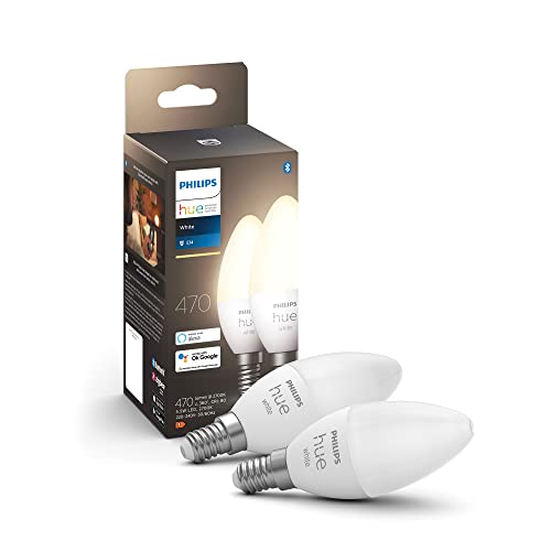 Philips Hue White E14 LED Lampen in Kerzenform 2-er Pack (470 lm), dimmbare LED Leuchtmittel für das Hue Lichtsystem mit warmweißem Licht, smarte Lichtsteuerung über Sprache und App von Philips Hue