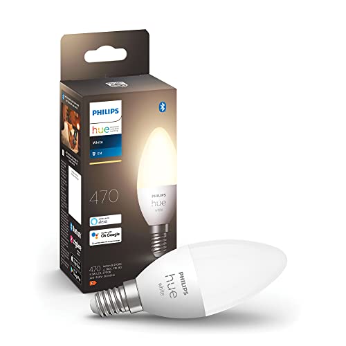 Philips Hue White E14 Kerze Einzelpack 470lm, dimmbar, warmweißes Licht, steuerbar via App, kompatibel mit Amazon Alexa (Echo, Echo Dot), 1er Pack von Philips Hue