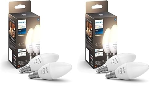 Philips Hue White E14 LED Lampen in Kerzenform 4er Pack (470 lm), dimmbare LED Leuchtmittel für das Hue Lichtsystem mit warmweißem Licht, smarte Lichtsteuerung über Sprache und App von Philips Hue