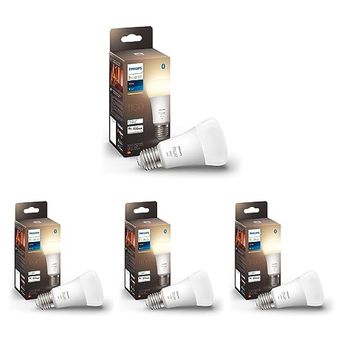 Philips Hue White E27 Einzelpack 1055lm, warmweißes Licht, dimmbar, steuerbar via App, kompatibel mit Amazon Alexa (Echo, Echo Dot) (Packung mit 4) von Philips Hue