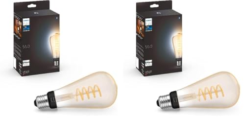 Philips Hue White E27 Große Edison Filament ST72 550lm, warmweißes Licht, dimmbar, steuerbar via App, kompatibel mit Amazon Alexa (Echo, Echo Dot), 2er Pack von Philips Hue