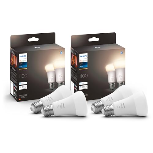 Philips Hue White E27 Lampe 4 Pack 4x1055lm, dimmbar, warmweißes Licht, steuerbar via App, kompatibel mit Amazon Alexa,9.5W (Echo, Echo Dot) von Philips Hue