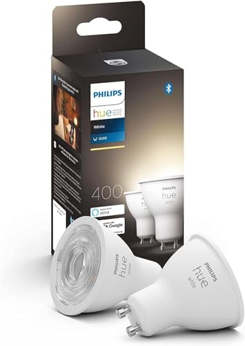 Philips Hue White GU10 LED Spots 2-er Pack (400 lm), dimmbare LED Lampen für das Hue Lichtsystem mit warmweißem Licht, smarte Lichtsteuerung über Sprache und App von Philips Hue