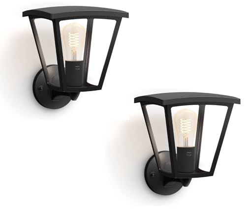 Philips Hue White Inara Wandleuchte Outdoor 2er Pack, schwarz 550lm, warmweißes Licht, dimmbar, steuerbar via App, kompatibel mit Amazon Alexa (Echo, Echo Dot) von Philips Hue