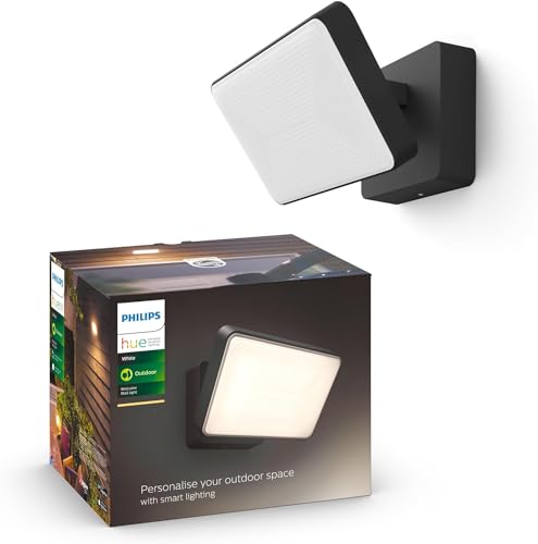 Philips Hue White Welcome Flutlicht (2.600 lm), dimmbare Outdoor Wandlampe für das Hue Lichtsystem mit warmweißem Licht, smarte Lichtsteuerung über Sprache und App, schwarz von Philips Hue