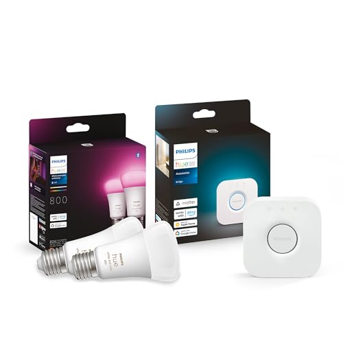 Philips Hue White and Col. Amb. LED E27 Lampen mit Hue Bridge Steuerungszentrale, 2-er Pack, 800lm, 16 Mio. Farben und Weißtöne, Steuerung per App, Schaltern, Sprache Philips Hue White and Col. Amb. LED E27 Lampen mit Hue Bridge Steuerungszentrale, 2-er Pack, 800lm, 16 Mio. Farben und Weißtöne, Steuerung per App, Schaltern, Sprache von Philips Hue