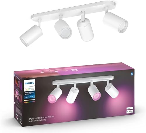 Philips Hue White & Color Ambiance Fugato Deckenlampe mit Viererspot (1.400 lm), dimmbare LED Spots für das Hue Lichtsystem mit 16 Mio. Farben, smarte Lichtsteuerung über Sprache und App, weiß von Philips Hue