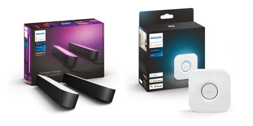 Philips Hue White and Color Ambiance Play Lightbar 2-er Pack inkl. Hue Bridge, schwarz, bis zu 16 Millionen Farben, steuerbar via App, kompatibel mit Amazon Alexa von Philips Hue