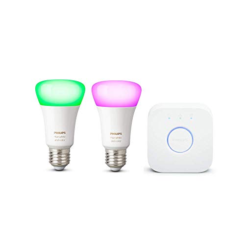 Philips Hue White & Color Ambiance 2er E27 LED Starter Set inkl. Hue Bridge, bis zu 16 Mio. Farben, steuerbar via App, kompatibel mit Amazon Alexa (Echo, Echo Dot) von Philips Hue