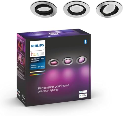 Philips Hue White & Color Ambiance Centura Einbauspot 3 flg. aluminium 3x250lm, bis zu 16 Mio. Farben, dimmbar, steuerbar via App, kompatibel mit Amazon Alexa (Echo, Echo Dot), Silber von Philips Hue