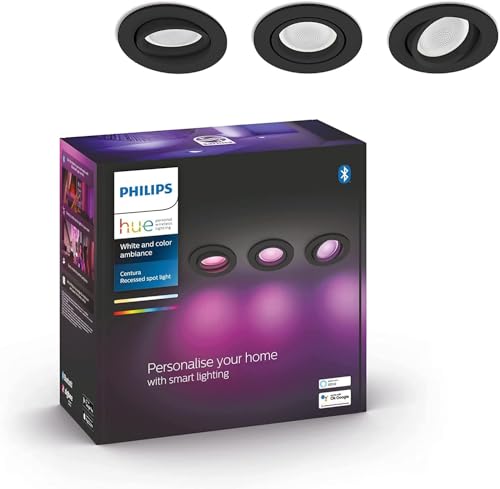 Philips Hue White & Color Ambiance Centura runde Einbauspots 3-er Pack (1.050 lm), dimmbare Deckenlampen für das Hue Lichtsystem mit 16 Mio. Farben, smarte Lichtsteuerung über Sprache und App, schwarz von Philips Hue