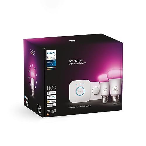 Philips Hue White & Color Ambiance Starter Set mit E27 Lampen 2-er Pack (1100), Smart Button + Hue Bridge, TESTSIEGER Stiftung Warentest (01/2024), 16 Mio. Farben per Sprache und App steuerbar von Philips Hue