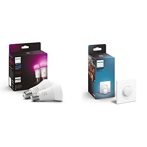Philips Hue White & Col. Amb. E27 Doppelpack 2x800lm 75W + Smart Button, komfortables Dimmen ohne Installation von Philips Hue