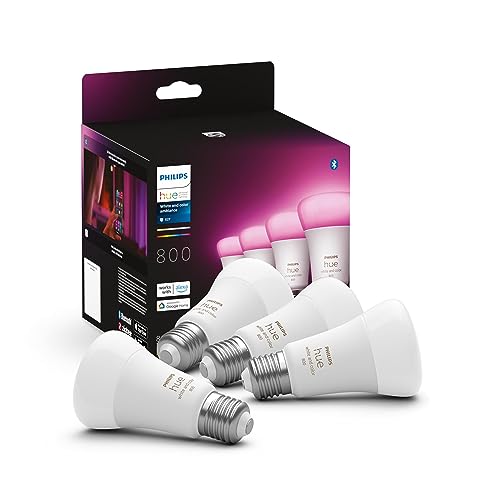 Philips Hue White & Color Ambiance E27 LED Lampen 4-er Pack (806 lm), dimmbare LED Leuchtmittel für das Hue Lichtsystem mit 16 Mio. Farben, smarte Lichtsteuerung über Sprache und App von Philips Hue