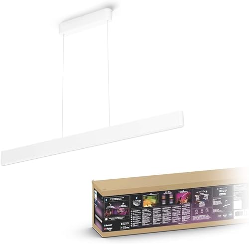 Philips Hue White & Color Ambiance Ensis Pendelleuchte (5.500 lm), dimmbare Esstischlampe für das Hue Lichtsystem mit 16 Mio. Farben, smarte Lichtsteuerung über Sprache oder App, weiß von Philips Hue