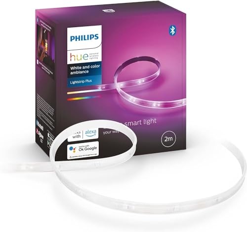 Philips Hue White & Color Ambiance Lightstrip Plus Basis-Set V4 (2m), dimmbarer LED Streifen für das Hue Lichtsystem mit 16 Mio. Farben, smarte Lichtsteuerung über Sprache oder App von Philips Hue