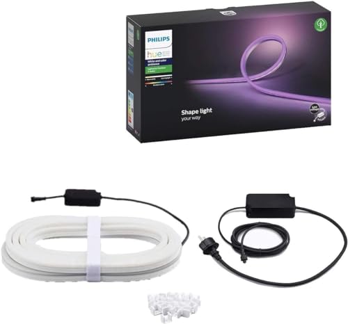 Philips Hue White & Color Ambiance Outdoor Lightstrip (5 m), dimmbarer LED Streifen für das Hue Lichtsystem mit 16 Mio. Farben, smarte Lichtsteuerung über Sprache oder App von Philips Hue