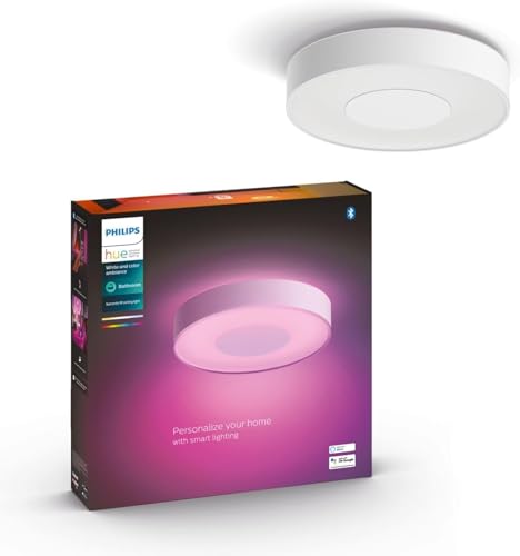 Philips Hue White & Color Ambiance Xamento Deckenleuchte M (2.350 lm), dimmbare Badezimmerlampe für das Hue Lichtsystem mit 16 Mio. Farben, smarte Lichtsteuerung über Sprache und App, weiß von Philips Hue