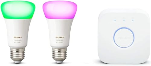 Philips Hue White & Color Ambiance 2er E27 LED Starter Set inkl. Hue Bridge, bis zu 16 Mio. Farben, steuerbar via App, kompatibel mit Amazon Alexa (Echo, Echo Dot) von Philips Hue