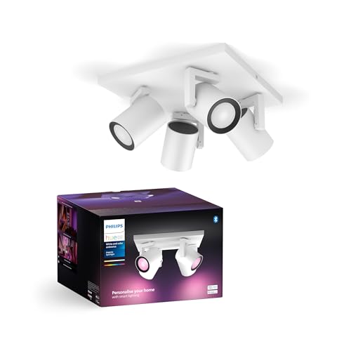 Philips Hue White & Color Ambiance Argenta Deckenlampe mit 4er Spot (1.050 lm), dimmbare LED Spots mit 16 Mio. Farben, smarte Lichtsteuerung über Sprache und App, weiß, neue Generation von Philips Hue