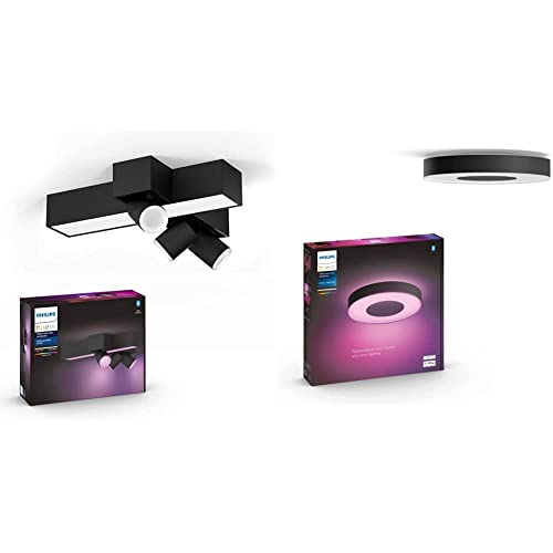 Philips Hue White & Color Ambiance Centris 3 flg. Spotleuchte schwarz 2170lm & White & Color Ambiance Infuse Deckenleuchte L schwarz 3450lm, dimmbar, 16 Mio. Farben, steuerbar via App von Philips Hue