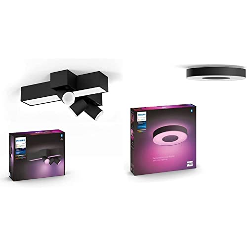 Philips Hue White & Color Ambiance Centris 3 flg. Spotleuchte schwarz 2170lm & White & Color Ambiance Infuse Deckenleuchte M schwarz 2100lm, dimmbar, 16 Mio. Farben, steuerbar via App von Philips Hue