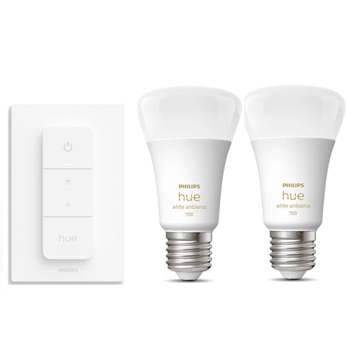 Philips Hue White & Color Ambiance E27 LED-Lampe (1100 lm) & Dimmschalter V2 – Intelligente Beleuchtung mit kabelloser Steuerung von Philips Hue