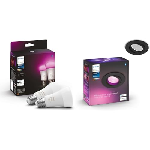 Philips Hue White & Color Ambiance E27 LED Lampen 2-er Pack (1.055 lm) & White & Color Ambiance Centura Einbauspot 1 flg. schwarz 250lm von Philips Hue