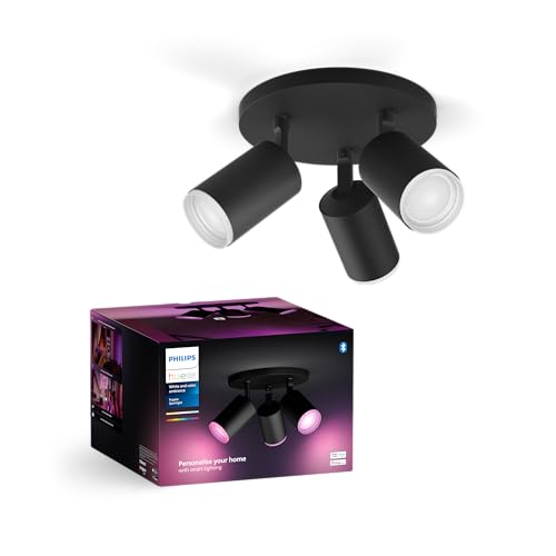 Philips Hue White & Color Ambiance Fugato 3er Spot, schwarz 3x350lm, dimmbar, 16 Mio. Farben, steuerbar via App, kompatibel mit Amazon Alexa (Echo, Echo Dot), neue Geration von Philips Hue